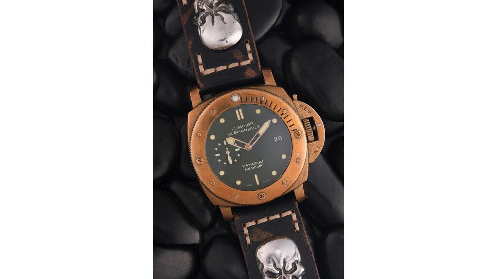Stallone’s Panerai “Bronzo” watch displays the age and patina of its “extreme use” during filming, the auction house said. Sylvester Stallone PAM00382 Luminor Submersible